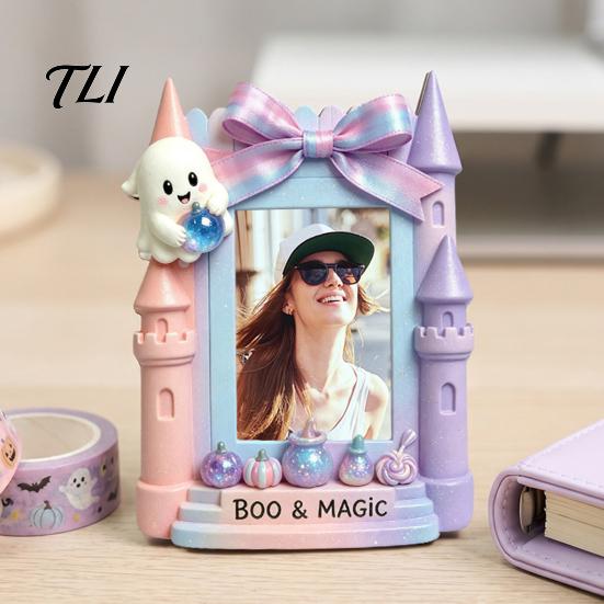 Picture Display Frames Halloween Photo Frame Refrigerator Magnet, Ghost Pumpkin Magnetic Holder Holder, Wooden Decorative for Holiday Party Kitchen