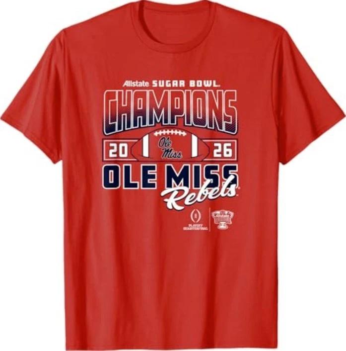 Mississippi Ole Miss Rebels Sugar Bowl Champs 2026 CFP Red T-Shirt 3XL