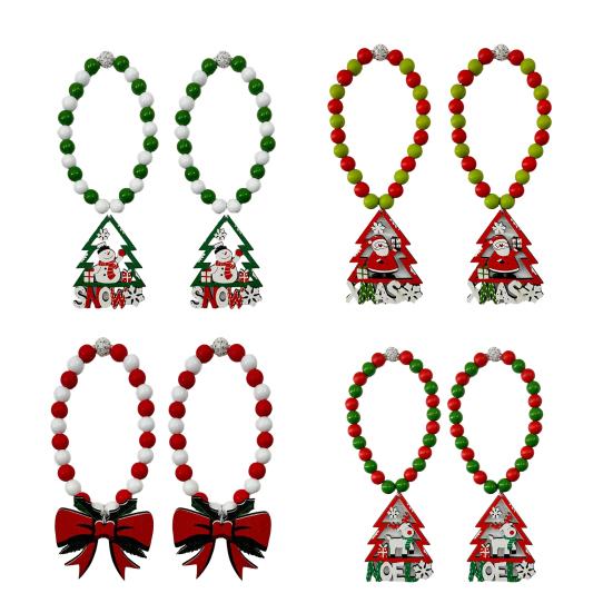 1 Pair Xmas Charm Curtain Tiebacks Wooden Bead Christmas Curtain Ties Beaded Curtain Holdbacks for Drapes Living Room Bedroom Nursery Decor