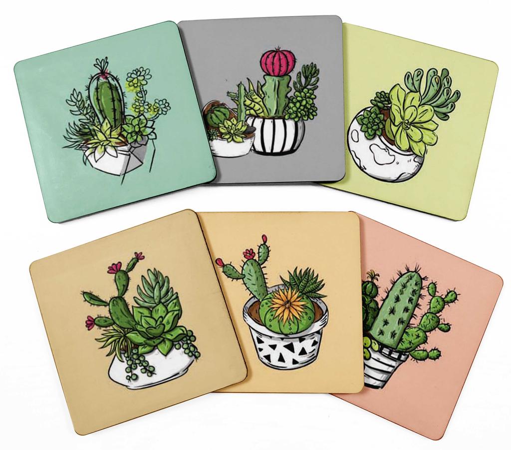 Inkdotpot Set of 6 Drink Coasters Decorative Non,Slip Cork Base 4-inch Square Printed Coasters Easy Clean