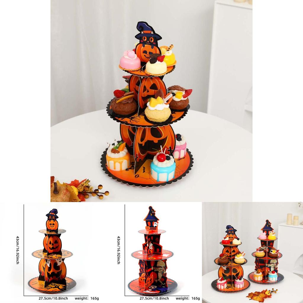 New Festive Halloween Paper Cake Stand Three Tier Dessert Display Decoration
