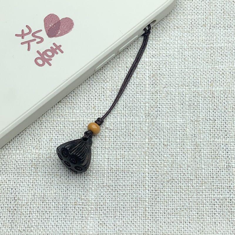 Peach Wood Lotus Plum Blossom Charm Keychain: Ancient-Style Pendant for Men & Women with Silk Flowers