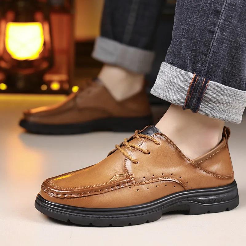 FashionNew Retro Breathable Male Loafers Spring Autumn New Designer Hand Sewing Soft Soled Fashion Casual Men's Leather Business Shoes