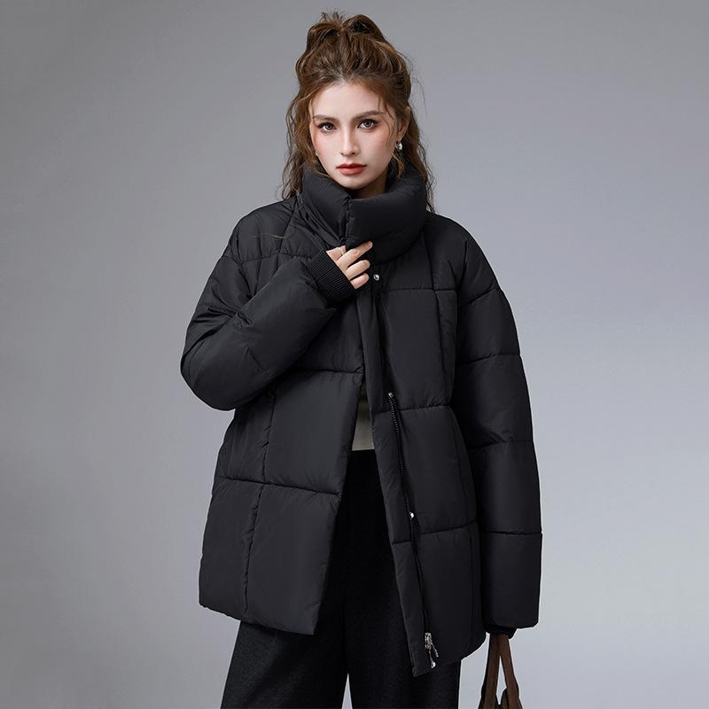 Women's Hooded Down Jacket with Print Design - Autumn/Winter Casual Coat