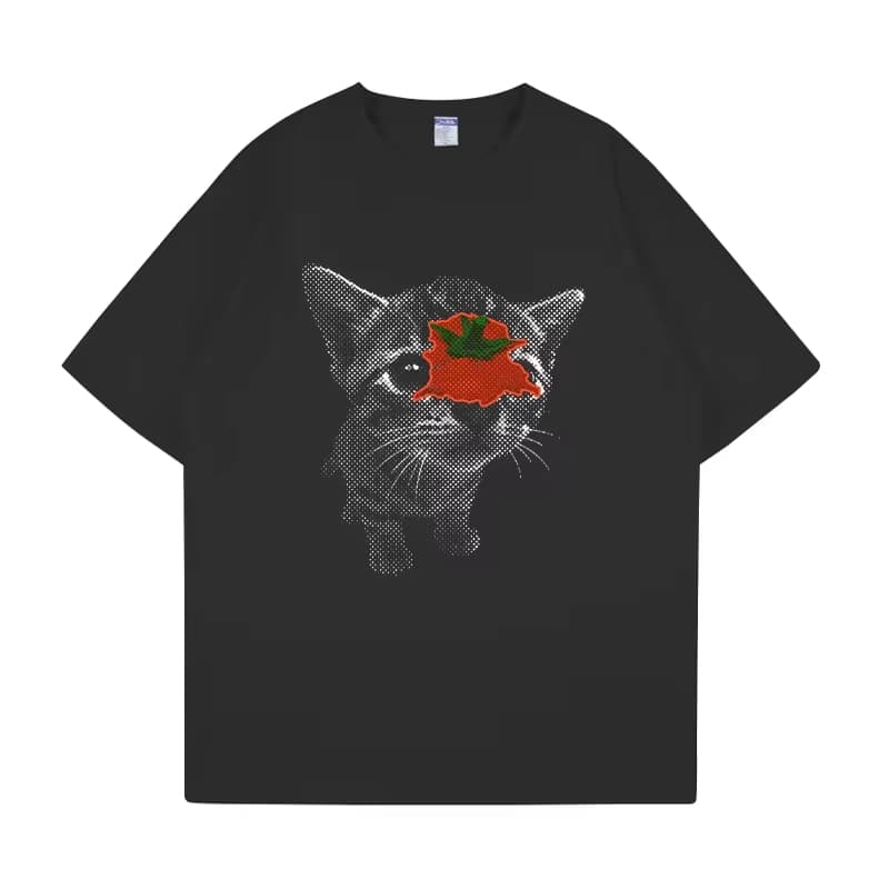 Funny Cat Meme Tshirt Tomato Throwing Kitten Printed Tshirt Couples Tshirt Unisexs Comfortable Plus Size Tshirt