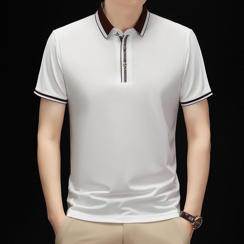 

Футболка средней длины, свободная, деловая, повседневная, с лацканами, с короткими рукавами, подходящая по цвету, с надписью, поло для мужчин 4XL