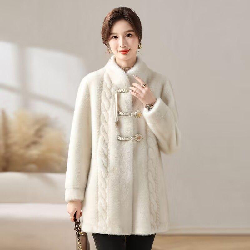 

Autumn and winter new clothing fur jacket imitation mink velvet coat integrated fur medium and long thickened S is suitable for about 45kg to 52.5kg бежевый