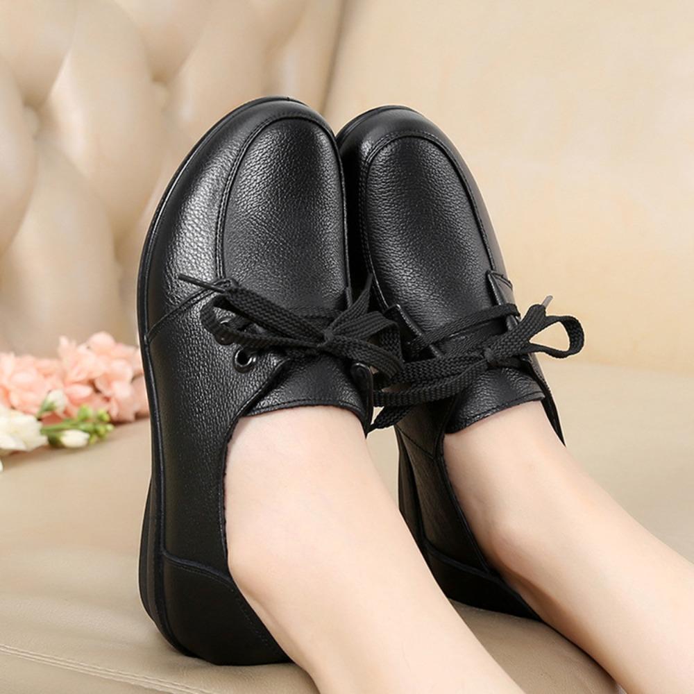Loafers for Woman New Soft Soled Casual Women's Shoes Flat Soled and Lightweight Women's Leather Shoes Black