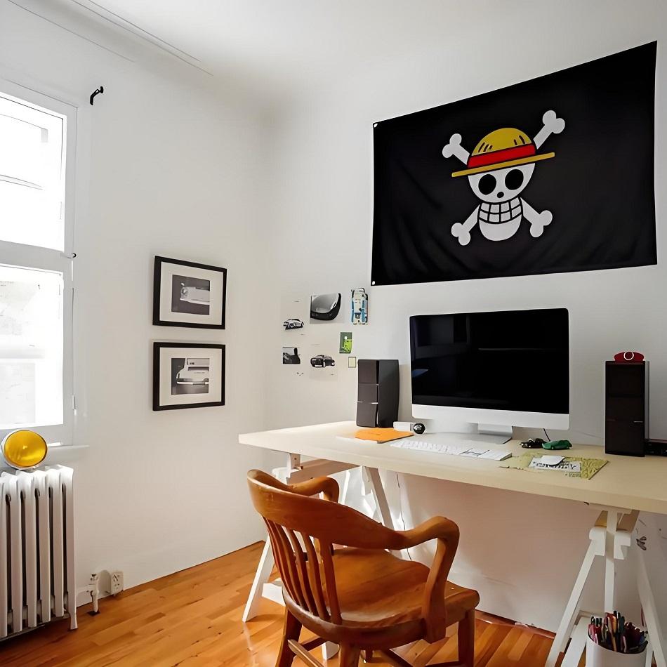 New One Piece 90*150CM Polyester Monkey D Luffy Skull Flag Room Wall Decor One Piece Straw Hat Pirates Trumpet Banner Flag Gift