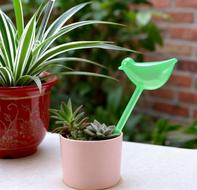 Plant Waterer Self Watering Globes, Bird Shape Hand Blown Clear Aqua Bulbs