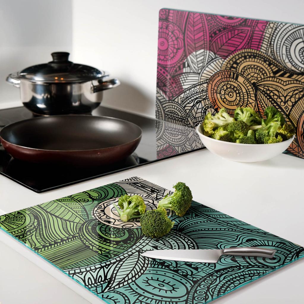Stylish and Durable Glass Boards with Abstract Feathers Print 2x40x52 cm