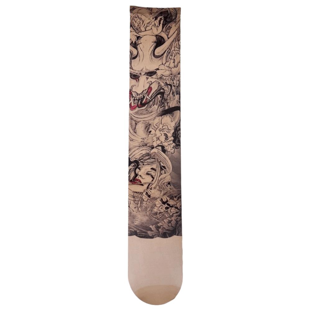 1pc Fashion Sexy Women's Printed Thigh Socks Terrifyin Perspective Tattooed Stockings Mesh Personality Single-tube Socks Summer