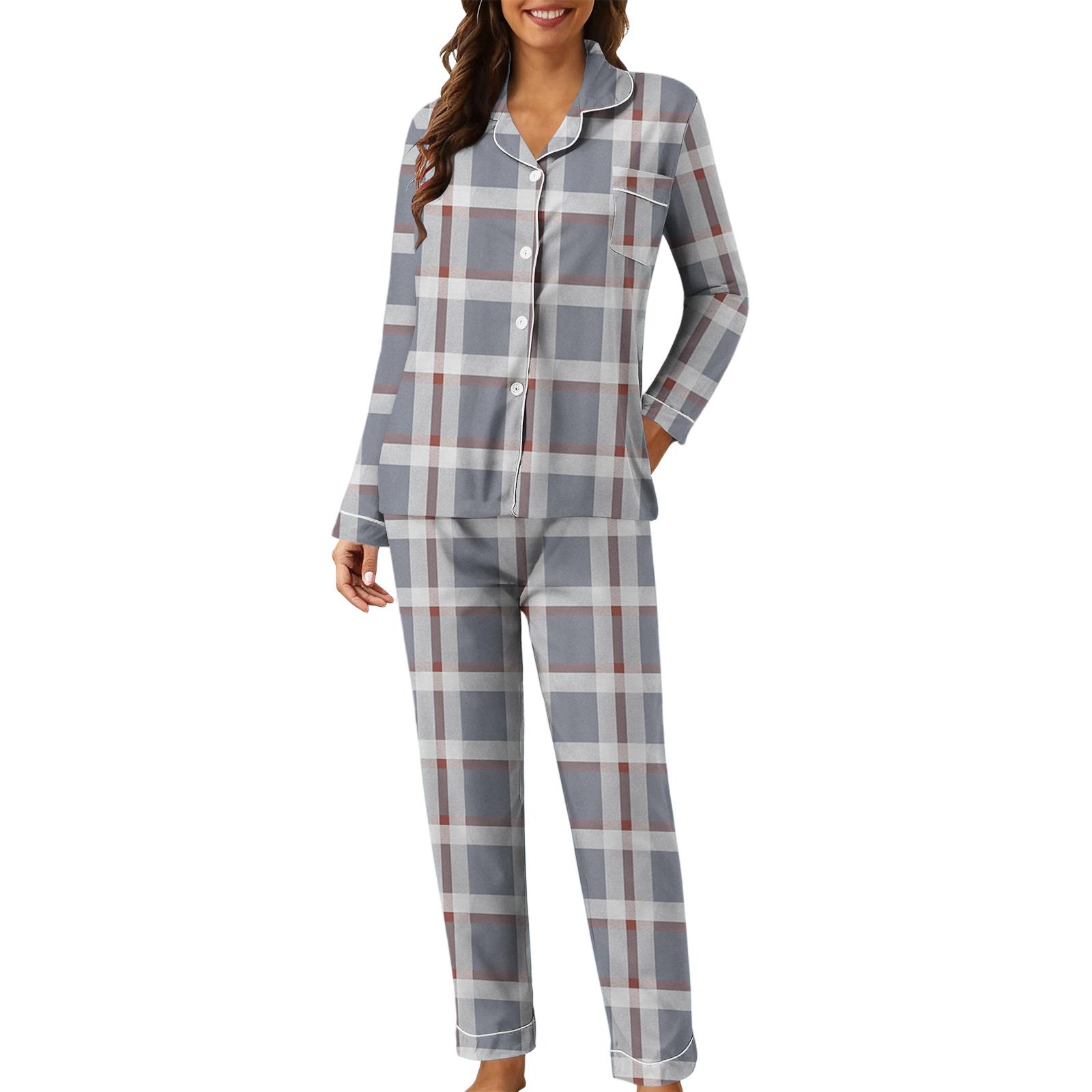 

Женский повседневный модный комплект для дома с клетчатым лоскутным принтом, брюки с длинным рукавом XXL