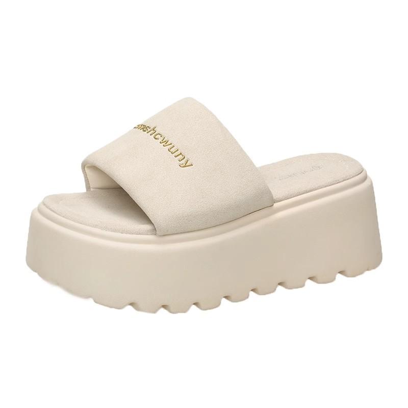 thick-soled one-word slippers for women to wear spring and summer new small casual sandals muffin heightening sandals