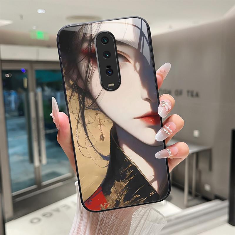 Cute Cartoon Cats Flower Case For Xiaomi Mi 9T Redmi K20 Pro Poco F2 Tempered Glass Phone Case Protective Back Cover Hard Shell