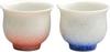 Pair of Sake Touan Flower Crystal with Blue and KTA856 Kyoto-yaki Kiyomizu-yaki Cups, Kiln, (White Red)