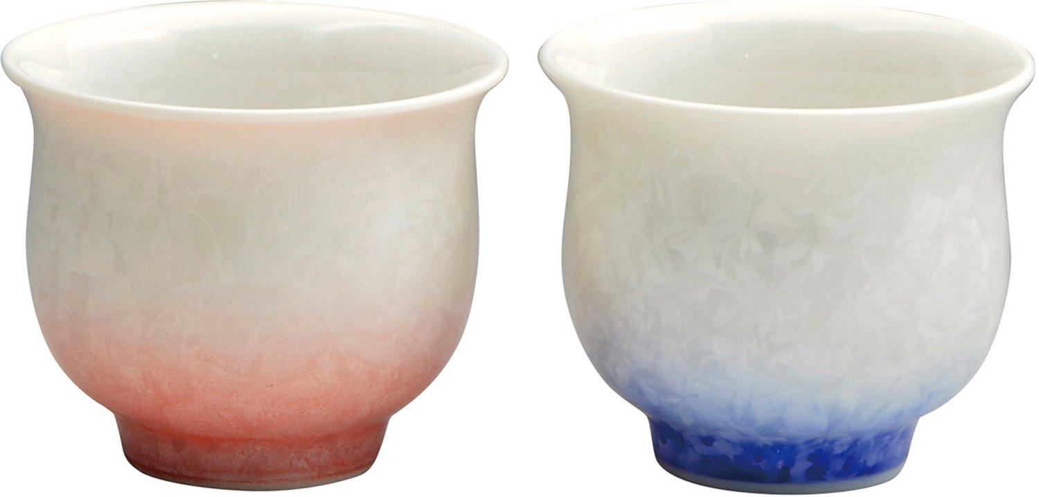 

Пара чашек для саке Touan Flower Crystal с синим и KTA856 Kyoto-yaki Kiyomizu-yaki, Печь, (Белый Красный) белый