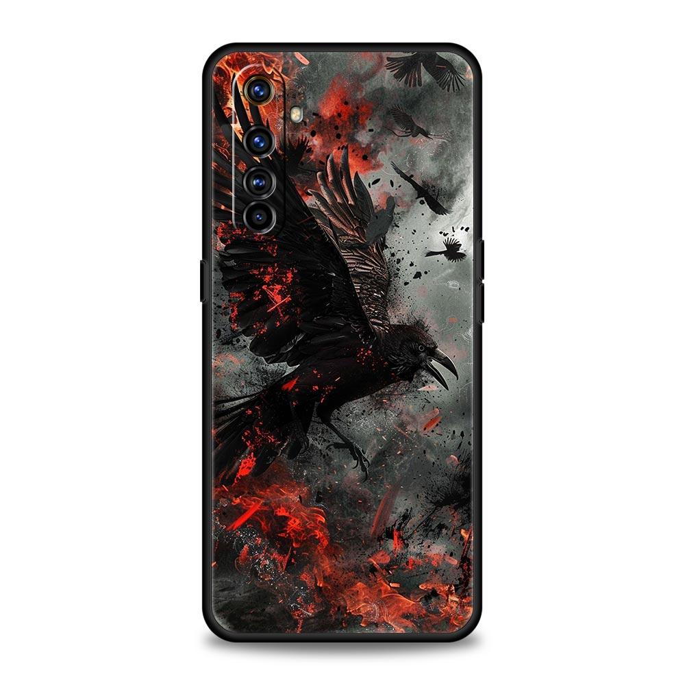 Black Raven Soft TPU For Realme 13 12 11 10 9 Pro Plus GT3 GT2 C21 C25 C35 C53 C55 C67 Pro 5G Phone Case Cover Fundas Capas Bags