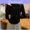 T Shirt For Women With Polyester Fabric Long Sleeve Crew Neck Slim Fit Fall Winter