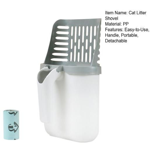 Cat Litter Scoop with Waste Bin Self-Cleaning Toilet Shovel Easy-to-Use Handle Garbage Bag Holder Cat Supply
