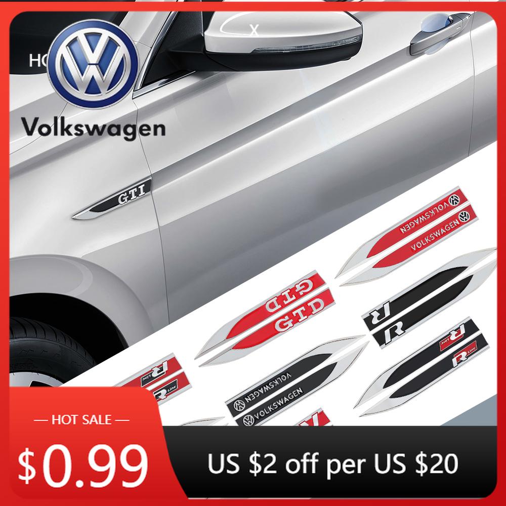 2026 Hot VOLKSWAGEN 2Pcs Metal Logo Car Body Side Wing Fender Stickers For Volkswagen VW GTI R GTD Golf 4 5 7 Polo Tiguan Passat zf7