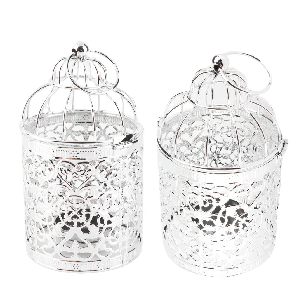 2 Pcs Bird Cage Candle Holder Vintage Exquisite Elegant Hollow Out Pattern Metal Candlestick for Party Decoration