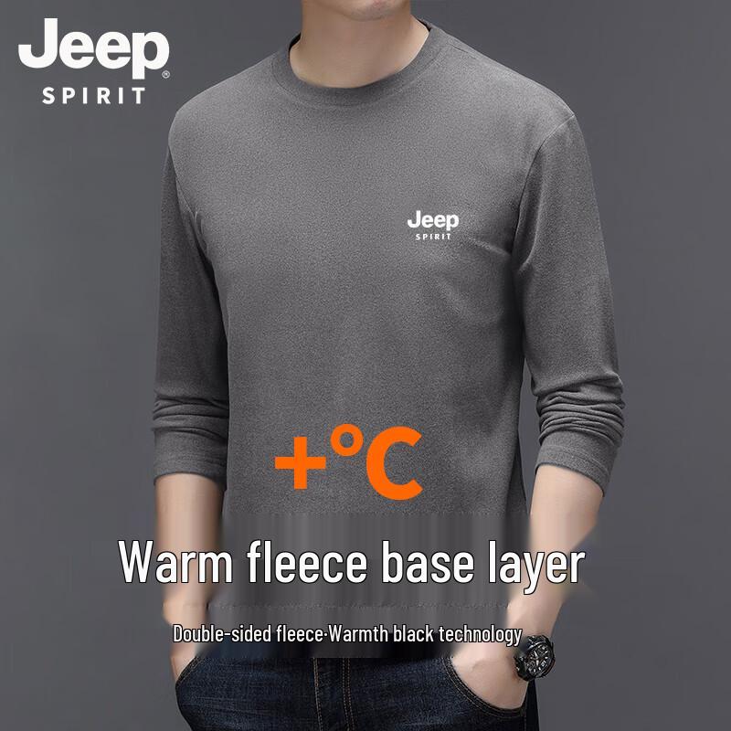 JEEP SPIRIT Men's Winter Fleece-Lined Thermal Long-Sleeve T-Shirt