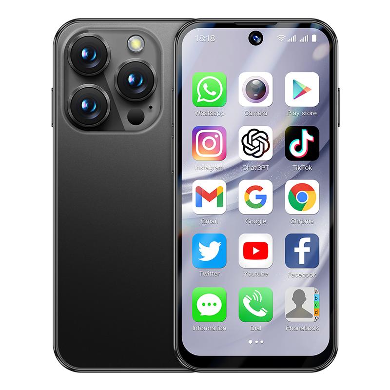 SOYES XS19 Pro Mini 4G Smartphone 3,88 Zoll TFT Quad Core Dual SIM 5MP Rückkamera Bluetooth WIFI Typ-C Fingerabdruck-Touchscreen Android Handy 3+32GB schwarz