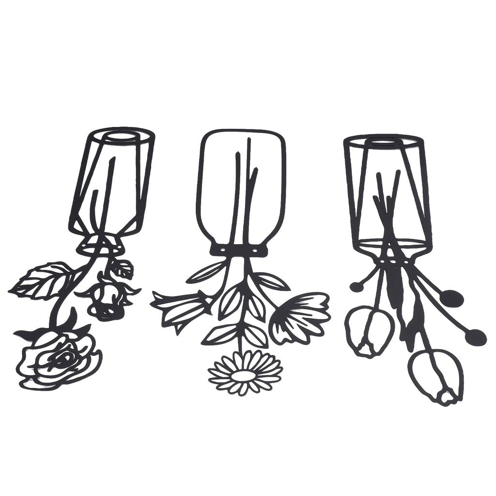 3Pcs Metal Vase Flowers Wall Art Elegant Prevent Rust Easy To Install Iron Flower Wall Art for