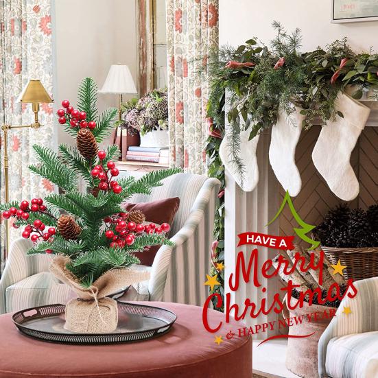 Weihnachtskranz mit roten Beeren, Tannenzapfen, für drinnen und draußen, für Fenster, Haustür, Wandbehang, künstliche Girlande, Swag, Desktop-Baumdekoration