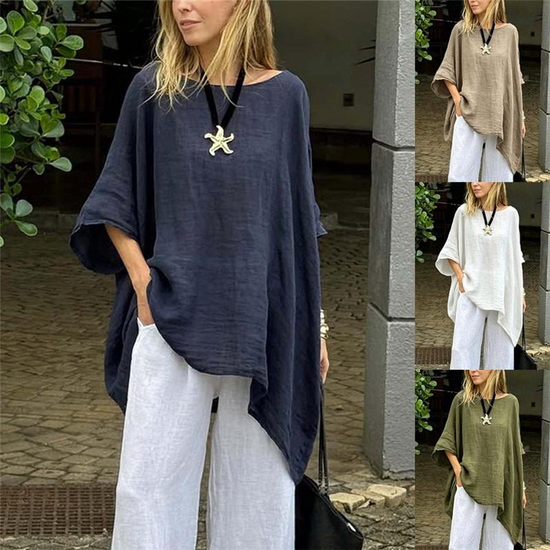 Irregular Hem Cotton Linen Casual Shirt