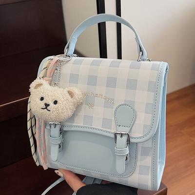 Mochila feminina xadrez casual mochila pequena de verão alto valor cor contrastante pequena portátil para escola