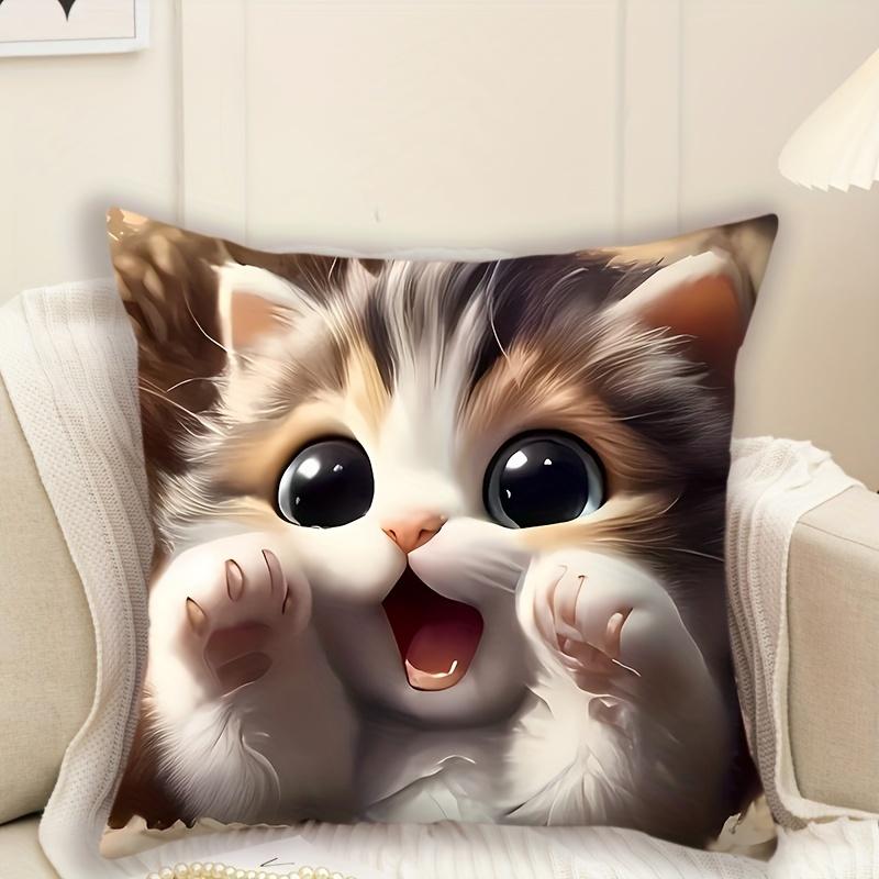 1Pc Adorable Cat Pattern Cushion Cover Home Decor Accessory Pillowcase For Bedroom Sofa Decoration Pillow Cover Christmas Gift