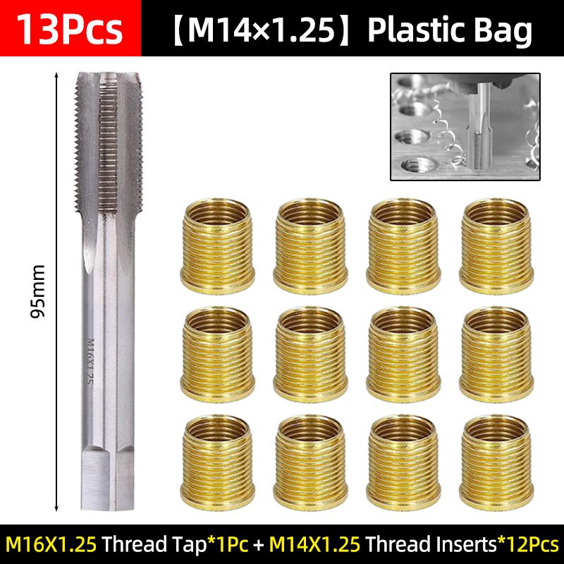 Набор для ремонта резьбы M16X1.25 Метчик для резьбы M14X1.25 Вставки для резьбы для восстановления поврежденной резьбы Car Pro Coil Tool Инструмент для ремонта автомобиля