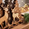 Christmas Gift for Friends Family Forest Deer & Tree Silhouette Figurine, Rustic Layered Cutout Tabletop Ornament, Winter Seasonal Tiered Tray
