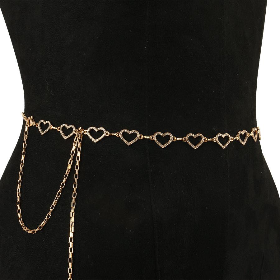 Fashion Water Drilled Heart Cutout Metal Waist Chain For Adult Unisex Dress Decor золотой