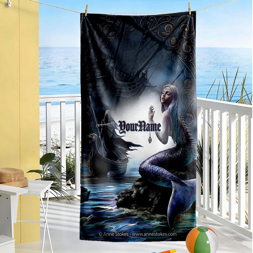 Gothic Illustrations Personalized Text Beach Towel Super Soft & Absorbent Suitable for Swimming Gym Camping Yoga Vacation