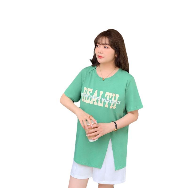 Übergröße Damen Sommer Neu Locker Schlank Mode Schlitz Kurzarm T-Shirt