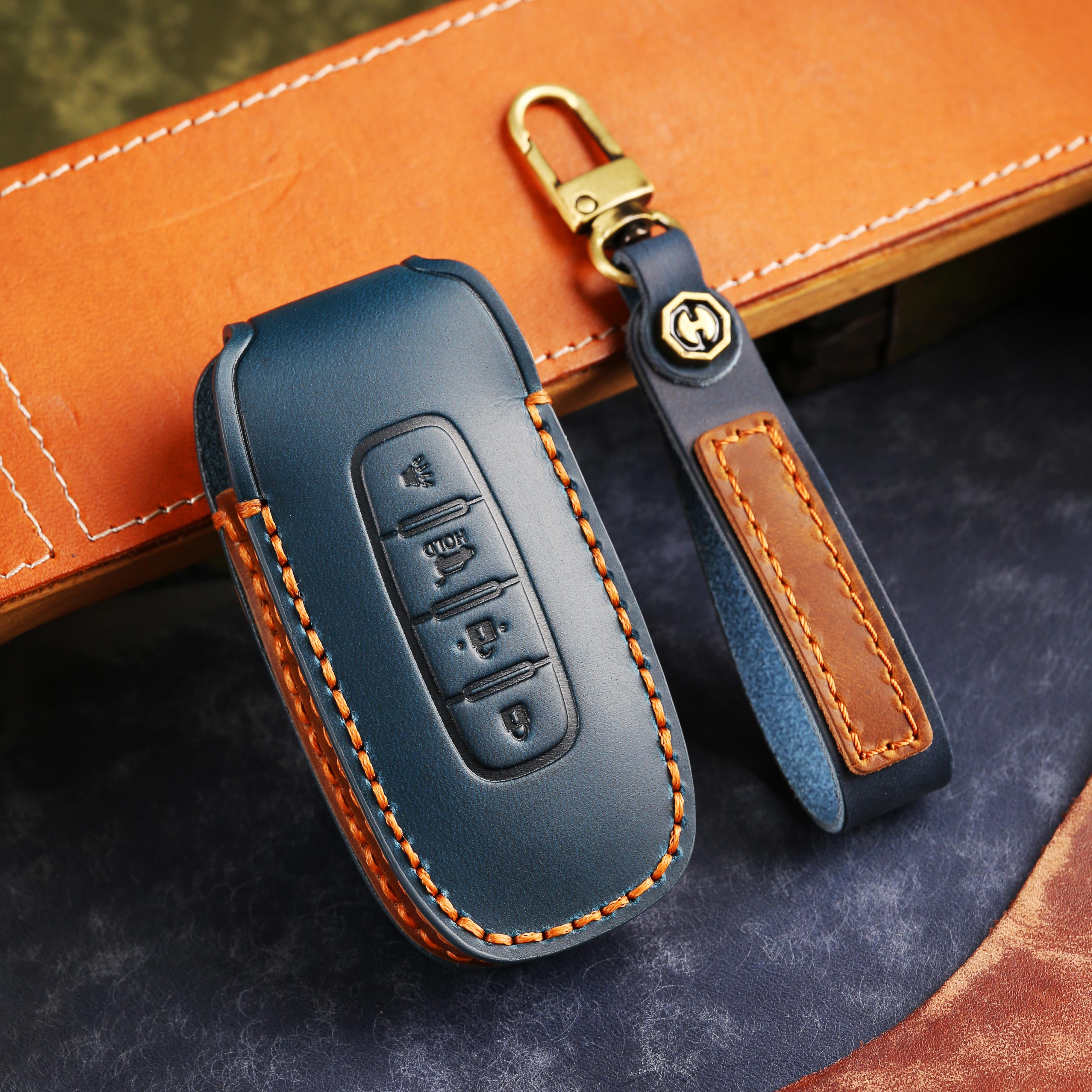 

[Nissan]Handmade cowhide Car Key Cover for Teana Sylvania Qijun Tiida Bluebird Floor Lantuda Jinke 5 Keys синій