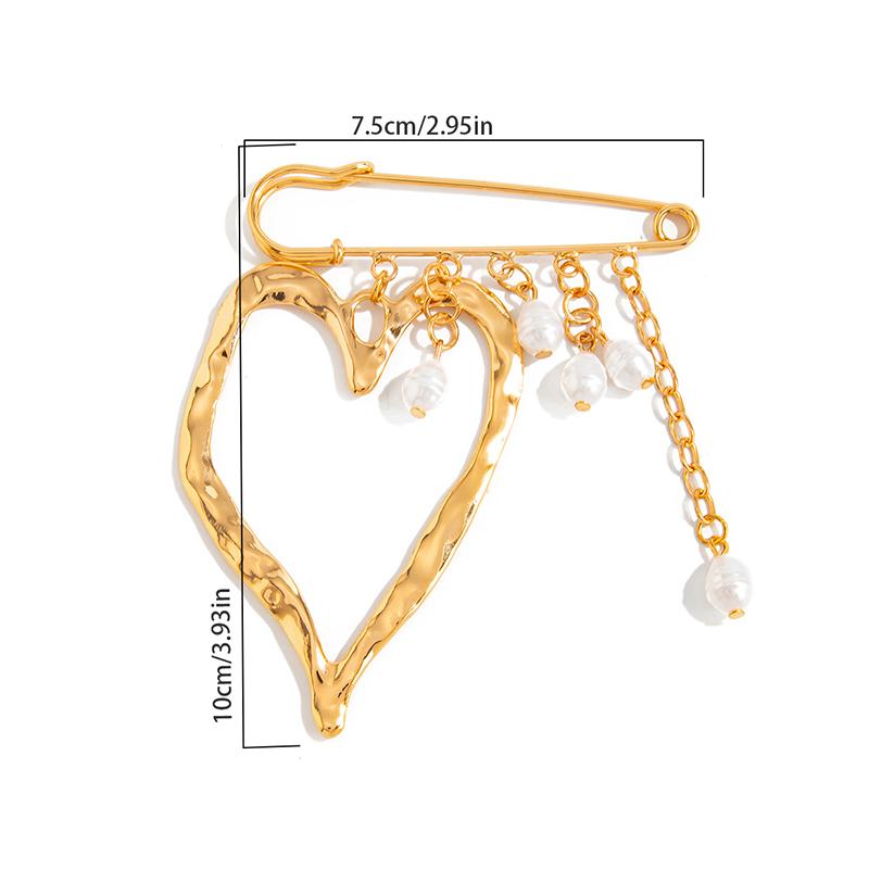 Creative Beaded Heart Shaped Tassel Metal Brooches Adjusting The Pant Legs Belt Safety Pin Versatile Clothing Decor