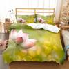 Lotus Flower Duvet Cover Set Lotus Leaf Pattern Polyester Quilt Cover King Full Size For Kids Teens Bedding Set With Pillowcase