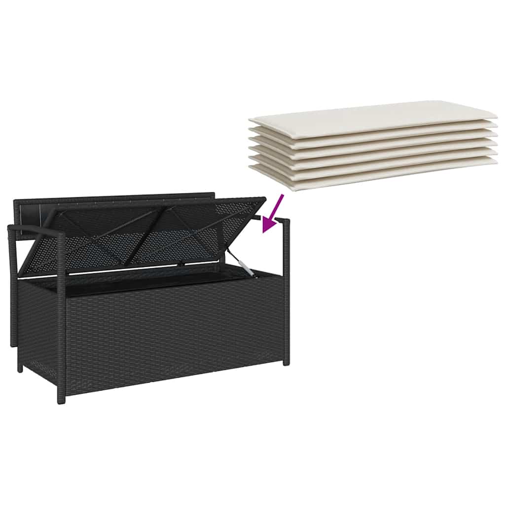 Garden Bench with Storage Space and Cushions Black Poly Rattan