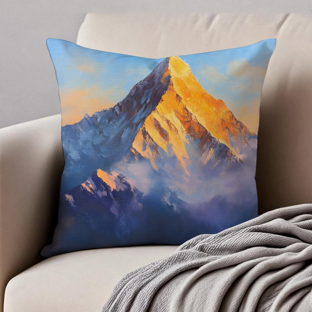 MMountain Landscape Pillow Art Decor Cushion Cushion Cover Pillowcase Antidustmite Invisible Zipper Short Plush Sofa Cushion