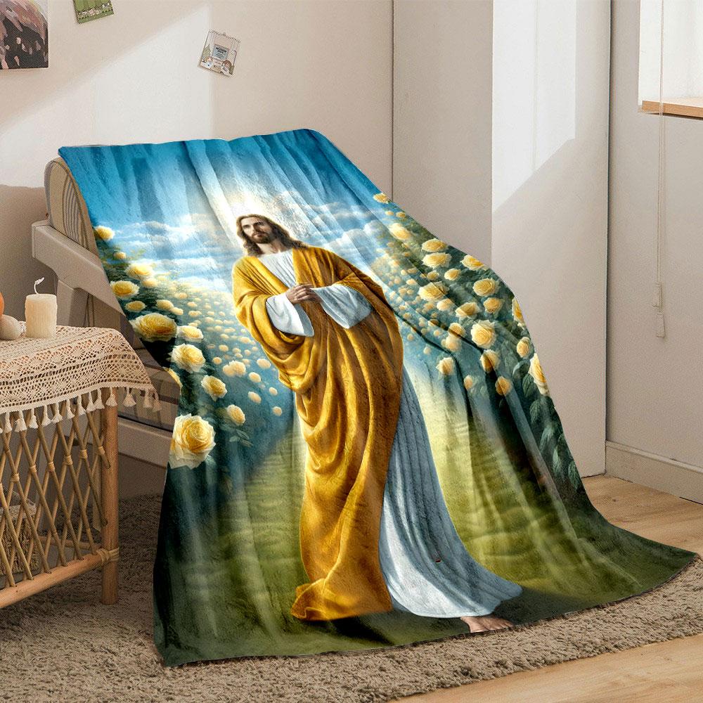 Jesus Yellow Roses Path Blanket  Printed Blanket for Living Room Bed Couch lunch break Soft Cozy Blanket for Friend's festival Gift