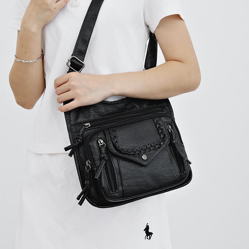 Vintage Shoulder Bag Multi-Zipper Women's Bag