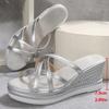 Cross Strap Wedge Heel Sandals for Women Summer 2025 Silver Chunky Platform Slippers Woman Anti Slip Thick Sole Slides Plus Size