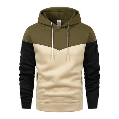 Moletom masculino de cor sólida com capuz Splicing, moletom quente de lã da moda casual de rua para homens, solto e respirável, moletom com capuz de marca