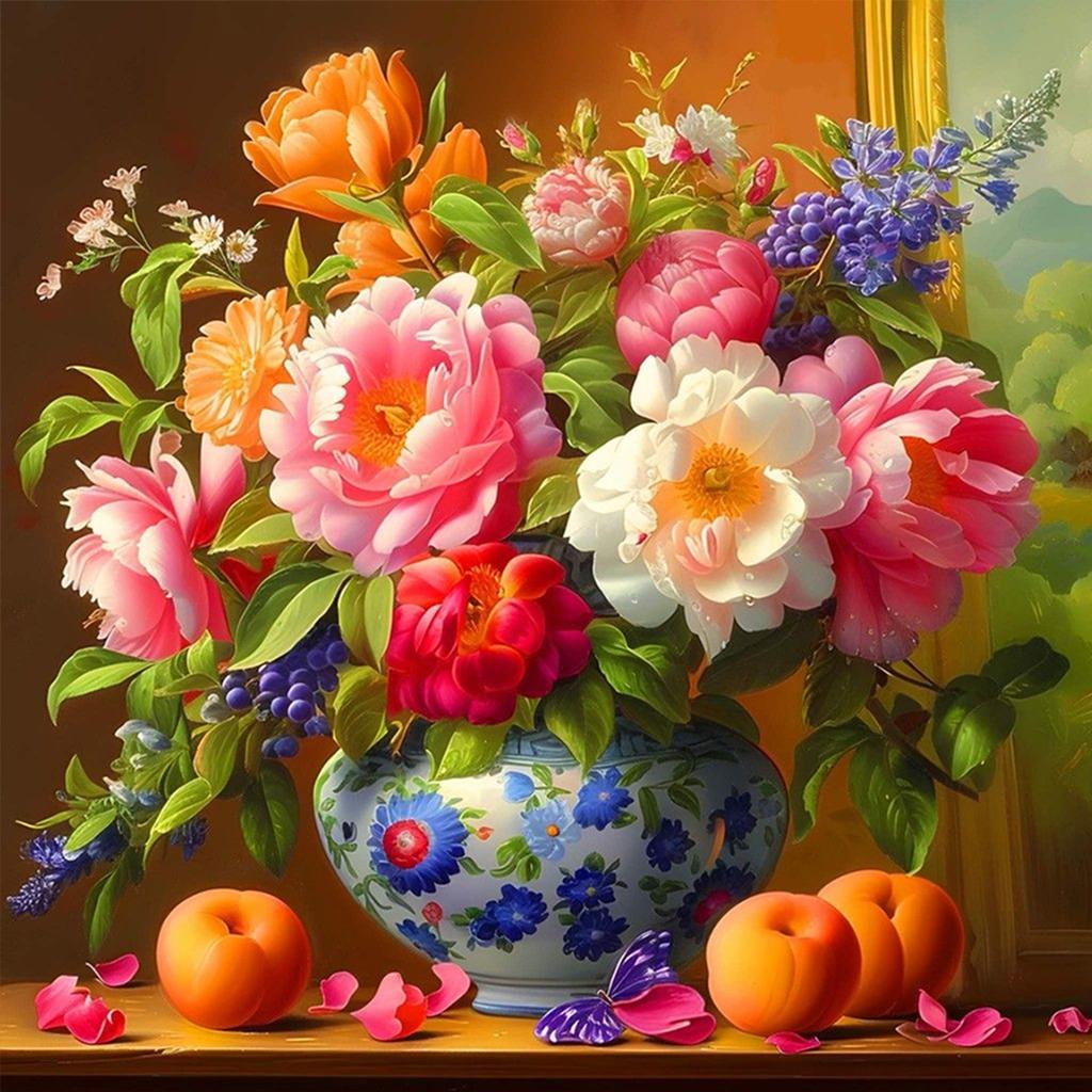 Flowers DIY No Frame Acrylic Oil Painting Numbers Kit 40*40cm Acrylic Paint By Numbers Kit On Canvas for Beginner Wall Decor