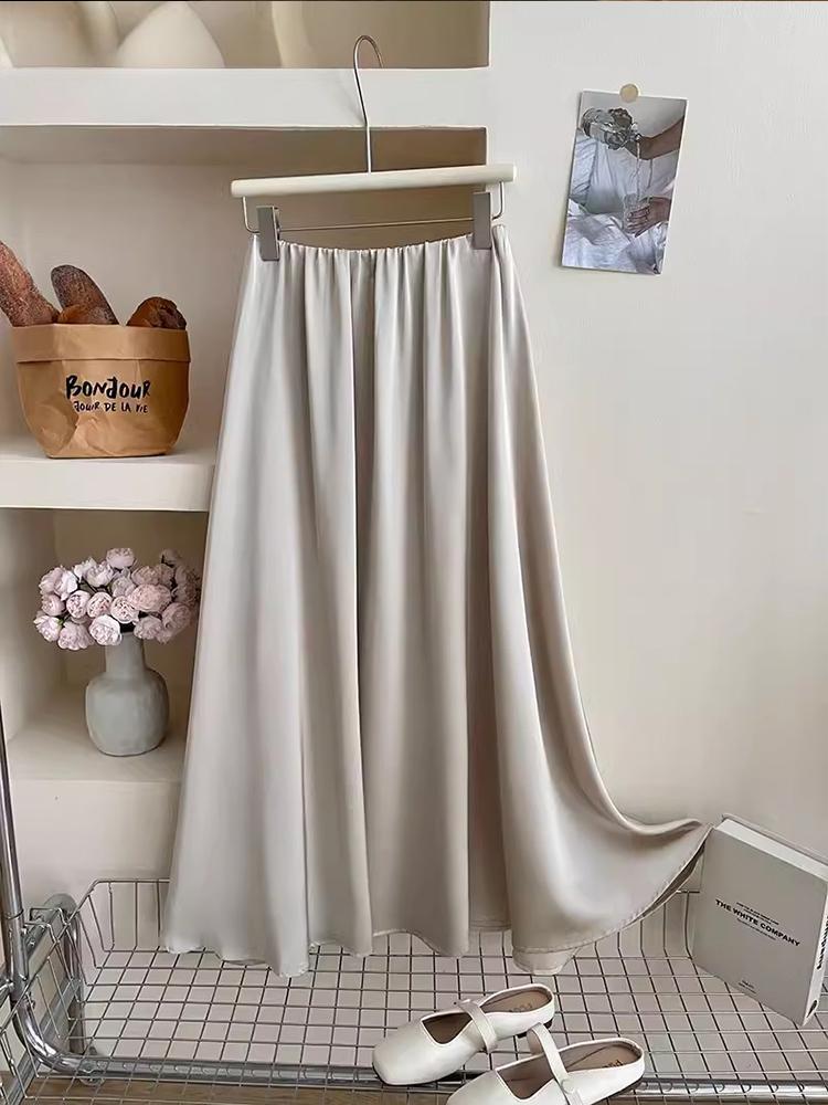 Korean Sweet Satin Summer Dress Elegant Women's Satin Skirt Slimming Skirt Street Wear Loose Hip Cover Skirt Classic Everything