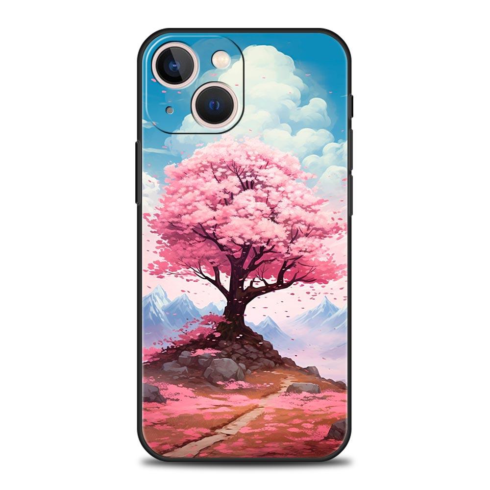 Luxus Handyhülle Für Apple iPhone 11 15 14 Pro MAX 12 13 7 8 Plus X XR XS MAX SE Silikon Schwarze Hülle Funda Kirschblütenbaum
